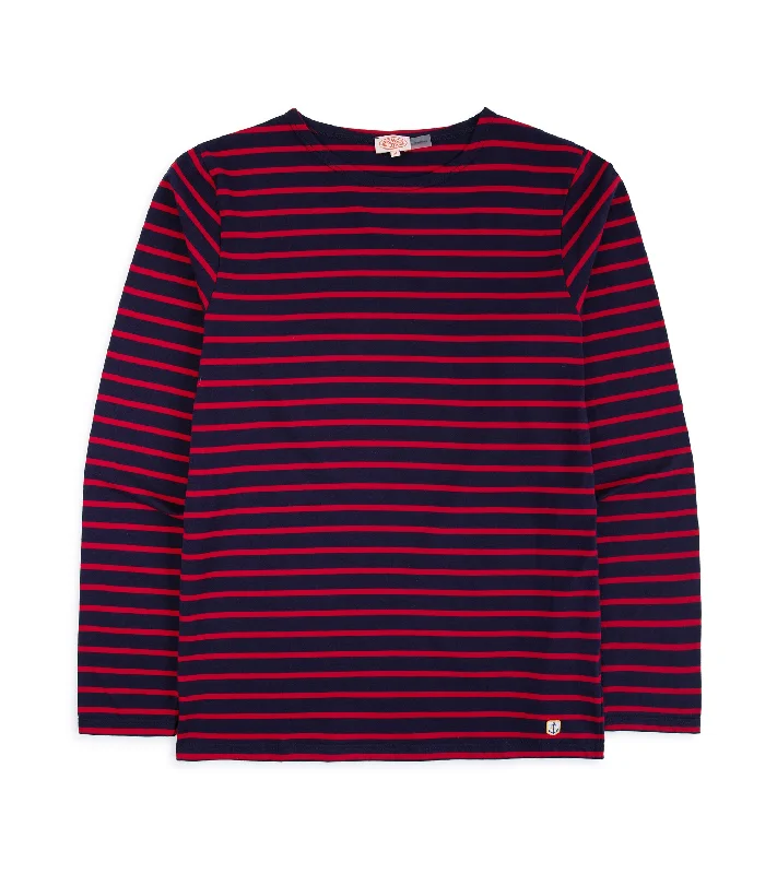 Men's slim - fit graphic t - shirts with vintage rock band printsArmor Lux Lightweight Breton Striped T-Shirt: Navy Red