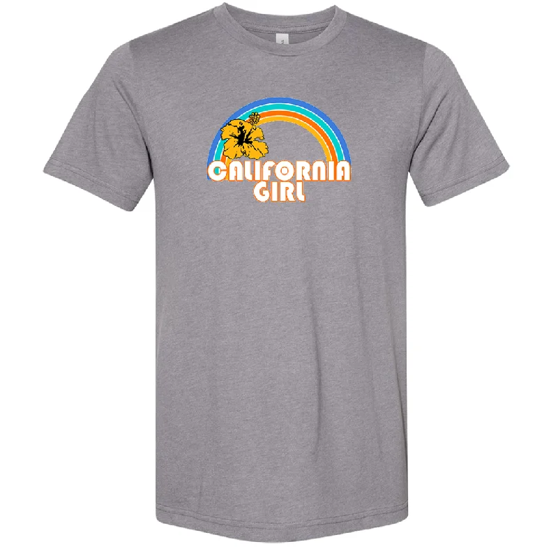 Men's moisture - wicking athletic t - shirts for intense workoutsCalifornia Girl Rainbow Hibiscus Asst Colors Sueded Tee
