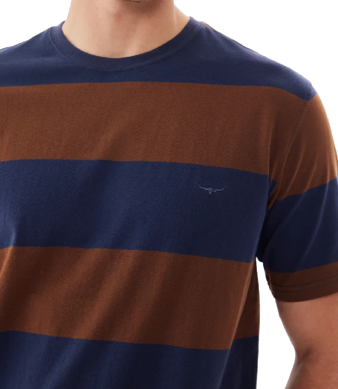 Men's short - sleeve linen t - shirts for summer beach outingsCopley T-Shirt - Navy & Chocolate
