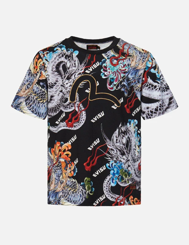Men's smart - casual checkered t - shirts for semi - formal occasionsUkiyo-e Dragon and logo Allover Print T-Shirt