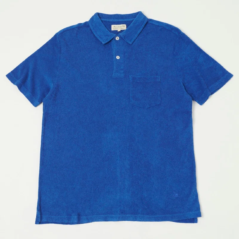 Men's long sleeve classic fit polo shirts with embroidered logosMerz b. Schwanen TPLP02 Plant Based Terry Polo Shirt - Vintage Blue